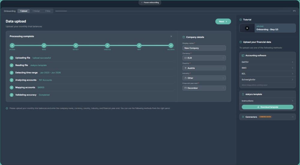 Statycs — data upload and onboarding screen